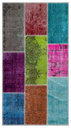 Iskece 26100 Beige Patchwork Wool Handmade Area Rug 2'7" x 4'11"