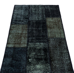 Iskece 26104 Black Patchwork Wool Handmade Area Rug 2'7" x 4'11"