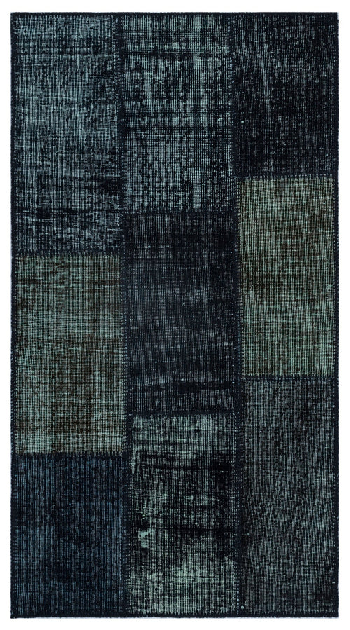Iskece 26104 Black Patchwork Wool Handmade Area Rug 2'7" x 4'11"