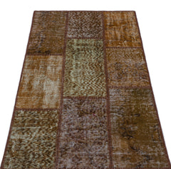 Iskece 26108 Brown Patchwork Wool Handmade Area Rug 2'7" x 4'11"