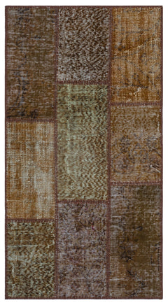 Iskece 26108 Brown Patchwork Wool Handmade Area Rug 2'7" x 4'11"