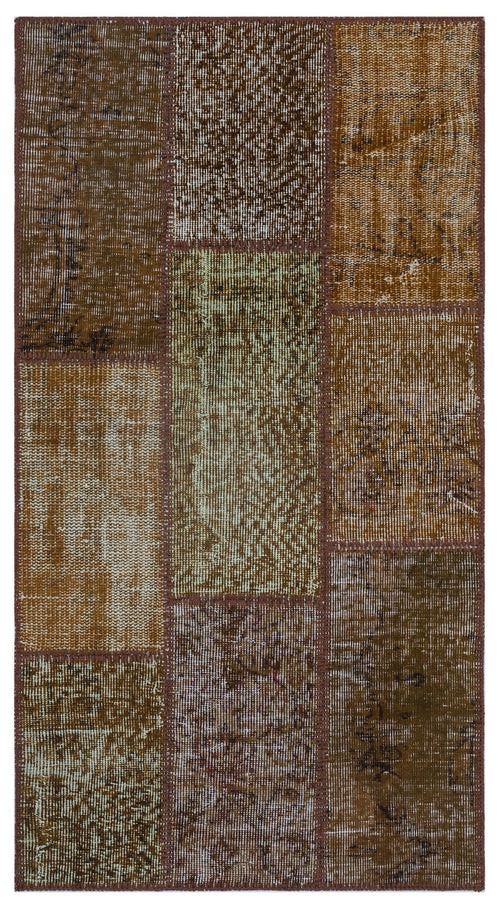 Iskece 26108 Brown Patchwork Wool Handmade Area Rug 2'7" x 4'11"