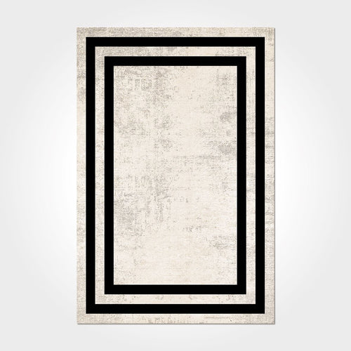 Chenille Cotton Area Rug – Washable Non Slip Cream Frame Rug With Soft Texture