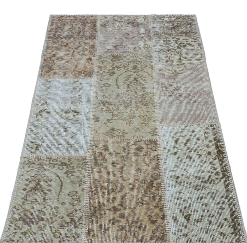 Iskece 26112 Beige Patchwork Wool Handmade Area Rug 2'7" x 4'11"