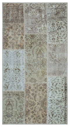 Iskece 26112 Beige Patchwork Wool Handmade Area Rug 2'7" x 4'11"