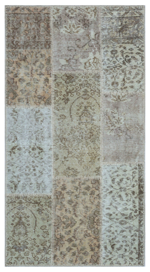 Iskece 26112 Beige Patchwork Wool Handmade Area Rug 2'7" x 4'11"