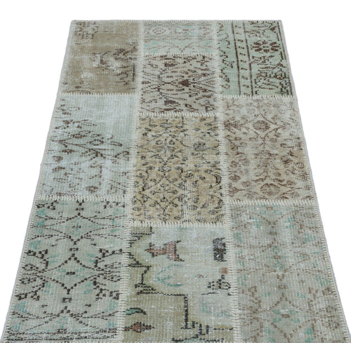 Iskece 26121 Beige Patchwork Wool Handmade Area Rug 2'7" x 4'11"