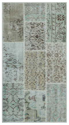 Iskece 26121 Beige Patchwork Wool Handmade Area Rug 2'7" x 4'11"