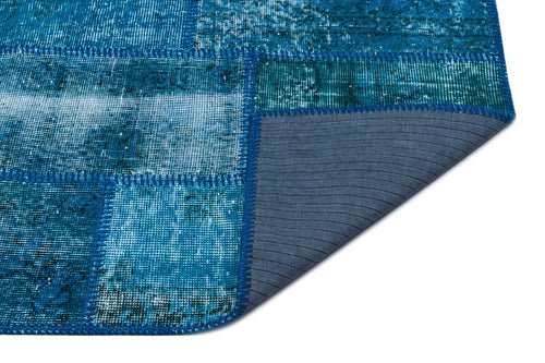 Iskece 26125 Turquoise Patchwork Wool Handmade Area Rug 2'7" x 4'11"