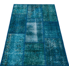 Iskece 26125 Turquoise Patchwork Wool Handmade Area Rug 2'7" x 4'11"