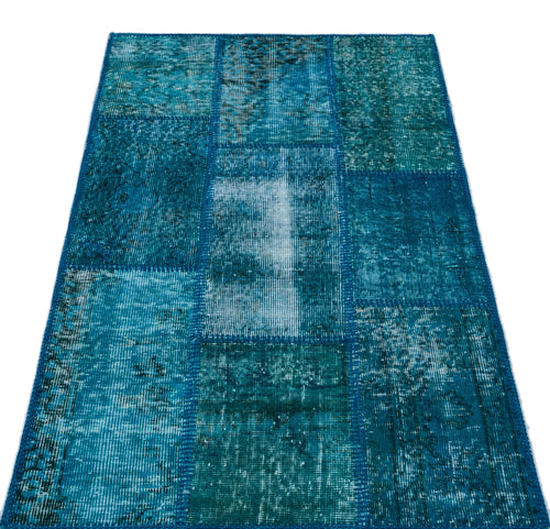 Iskece 26125 Turquoise Patchwork Wool Handmade Area Rug 2'7" x 4'11"