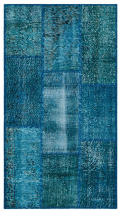 Iskece 26125 Turquoise Patchwork Wool Handmade Area Rug 2'7" x 4'11"
