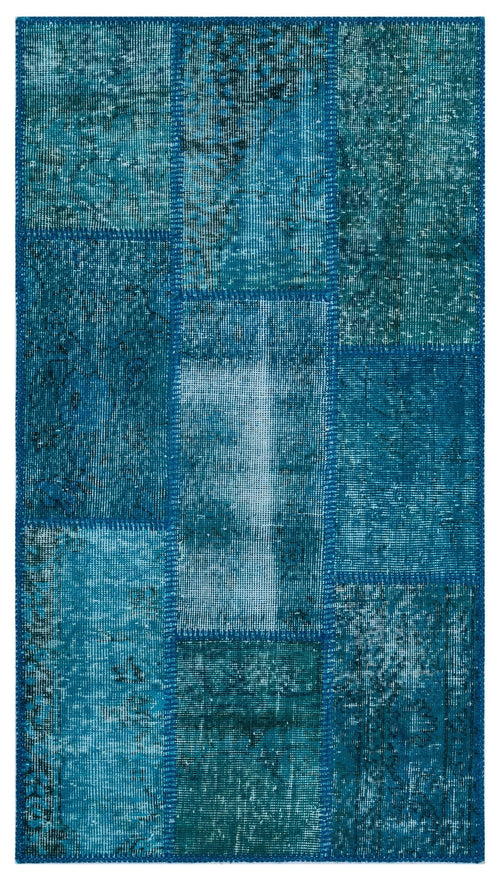 Iskece 26125 Turquoise Patchwork Wool Handmade Area Rug 2'7" x 4'11"