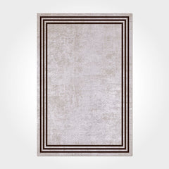 Digital Print Area Rug – Washable Non Slip Chenille Cotton Rug with Grey Black Frame Design