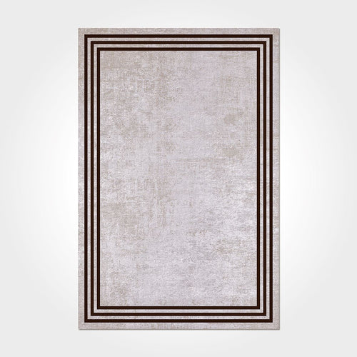 Digital Print Area Rug – Washable Non Slip Chenille Cotton Rug with Grey Black Frame Design