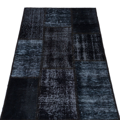 Iskece 26131 Black Patchwork Wool Handmade Area Rug 2'7" x 4'11"