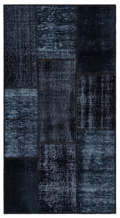 Iskece 26131 Black Patchwork Wool Handmade Area Rug 2'7" x 4'11"