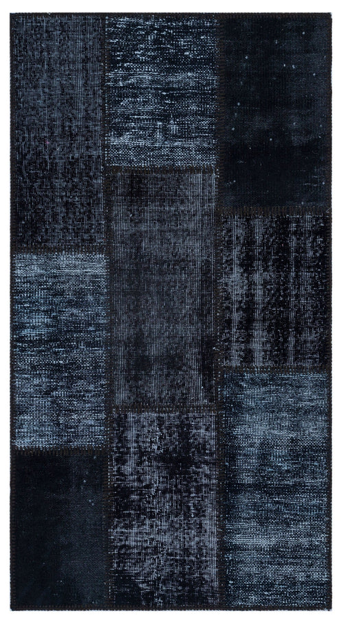 Iskece 26131 Black Patchwork Wool Handmade Area Rug 2'7" x 4'11"