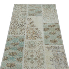 Iskece 26132 Beige Patchwork Wool Handmade Area Rug 2'7" x 4'11"