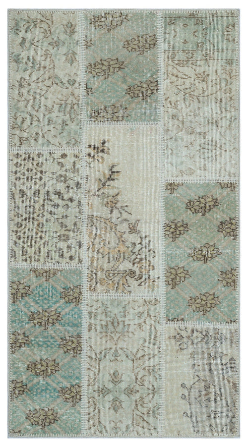 Iskece 26132 Beige Patchwork Wool Handmade Area Rug 2'7" x 4'11"