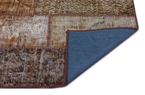 Iskece 26137 Brown Patchwork Wool Handmade Area Rug 2'7" x 4'11"