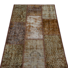 Iskece 26137 Brown Patchwork Wool Handmade Area Rug 2'7" x 4'11"