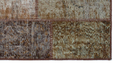 Iskece 26137 Brown Patchwork Wool Handmade Area Rug 2'7" x 4'11"