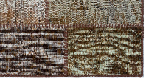 Iskece 26137 Brown Patchwork Wool Handmade Area Rug 2'7" x 4'11"