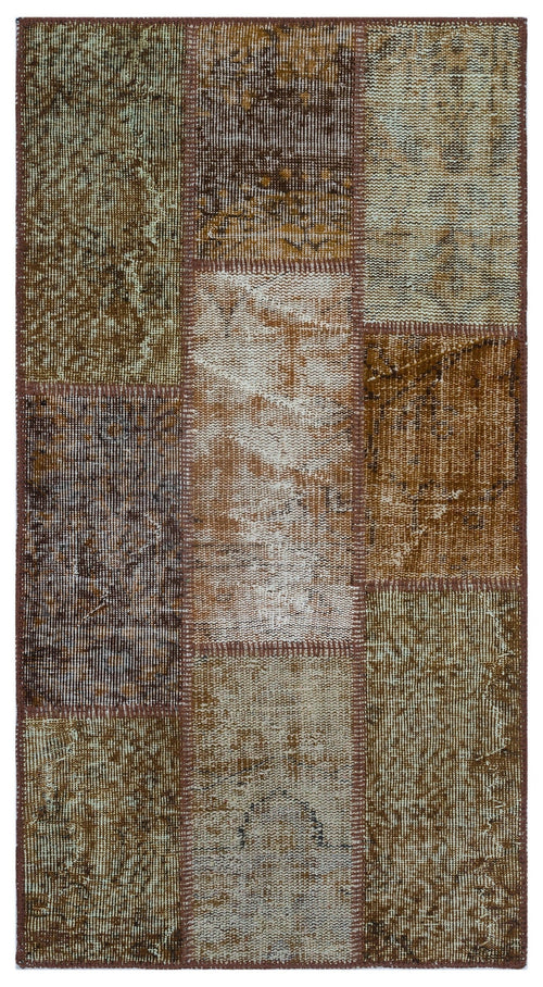 Iskece 26137 Brown Patchwork Wool Handmade Area Rug 2'7" x 4'11"