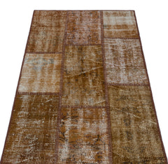 Iskece 26139 Brown Patchwork Wool Handmade Area Rug 2'7" x 4'11"