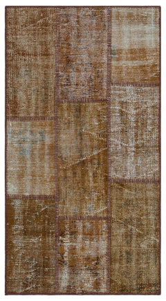 Iskece 26139 Brown Patchwork Wool Handmade Area Rug 2'7" x 4'11"