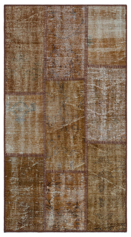Iskece 26139 Brown Patchwork Wool Handmade Area Rug 2'7" x 4'11"