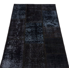 Iskece 26141 Black Patchwork Wool Handmade Area Rug 2'7" x 4'11"