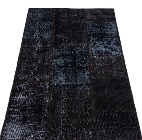 Iskece 26141 Black Patchwork Wool Handmade Area Rug 2'7" x 4'11"