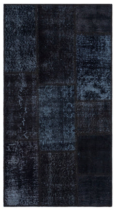 Iskece 26141 Black Patchwork Wool Handmade Area Rug 2'7" x 4'11"