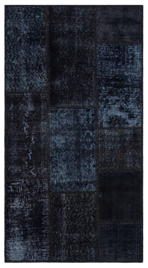 Iskece 26141 Black Patchwork Wool Handmade Area Rug 2'7" x 4'11"