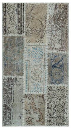Iskece 26143 Beige Patchwork Wool Handmade Area Rug 2'7" x 4'11"