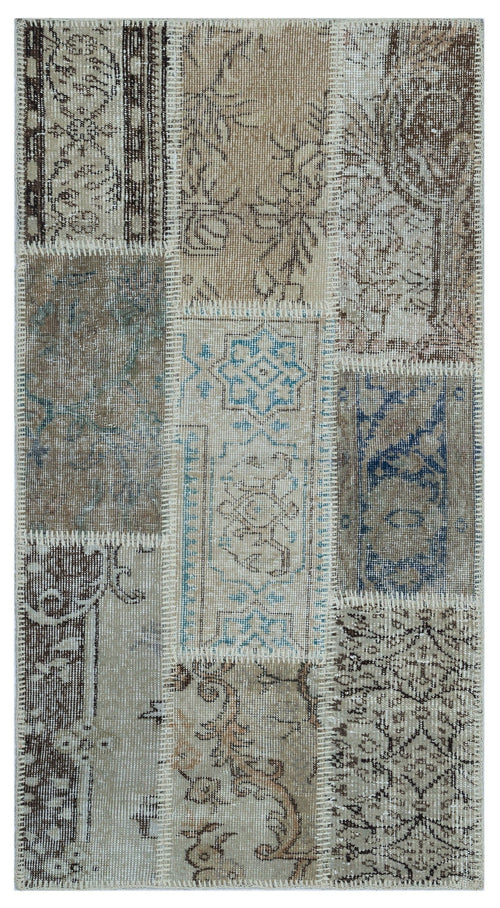Iskece 26143 Beige Patchwork Wool Handmade Area Rug 2'7" x 4'11"