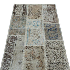 Iskece 26143 Beige Patchwork Wool Handmade Area Rug 2'7" x 4'11"