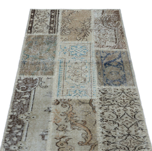 Iskece 26143 Beige Patchwork Wool Handmade Area Rug 2'7" x 4'11"