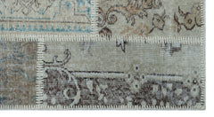 Iskece 26143 Beige Patchwork Wool Handmade Area Rug 2'7" x 4'11"