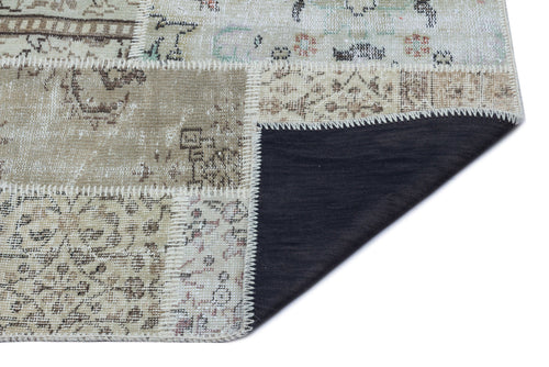 Iskece 26147 Beige Patchwork Wool Handmade Area Rug 2'7" x 4'11"