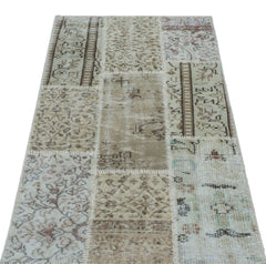 Iskece 26147 Beige Patchwork Wool Handmade Area Rug 2'7" x 4'11"