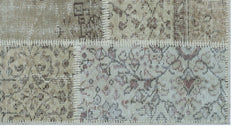 Iskece 26147 Beige Patchwork Wool Handmade Area Rug 2'7" x 4'11"