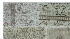 Iskece 26147 Beige Patchwork Wool Handmade Area Rug 2'7" x 4'11"