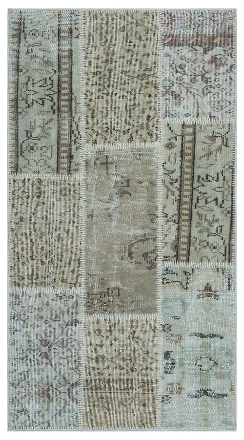 Iskece 26147 Beige Patchwork Wool Handmade Area Rug 2'7" x 4'11"