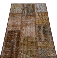 Iskece 26149 Brown Patchwork Wool Handmade Area Rug 2'7" x 4'11"