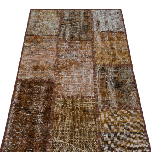 Iskece 26149 Brown Patchwork Wool Handmade Area Rug 2'7" x 4'11"