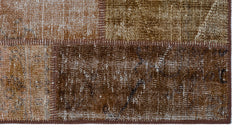 Iskece 26149 Brown Patchwork Wool Handmade Area Rug 2'7" x 4'11"