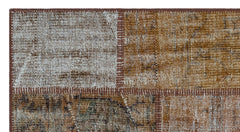 Iskece 26149 Brown Patchwork Wool Handmade Area Rug 2'7" x 4'11"